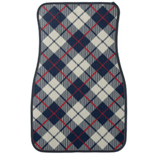 Navy Blue Plaid Pattern Car Mat
