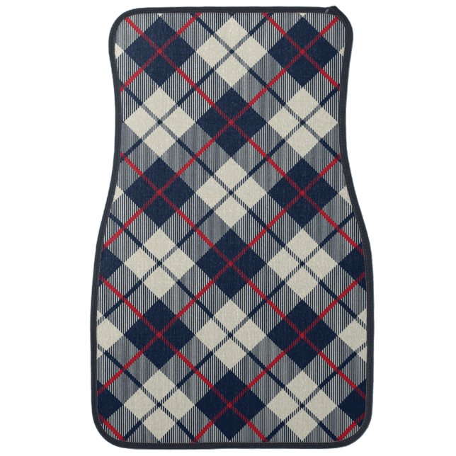 Navy Blue Plaid Pattern Car Mat (Front)