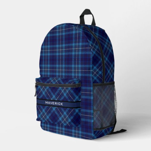 Navy Blue Plaid Pattern Chic Name Modern Masculine Printed Backpack