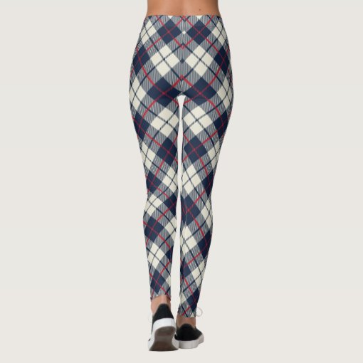 Navy Blue Plaid Pattern Leggings | Zazzle