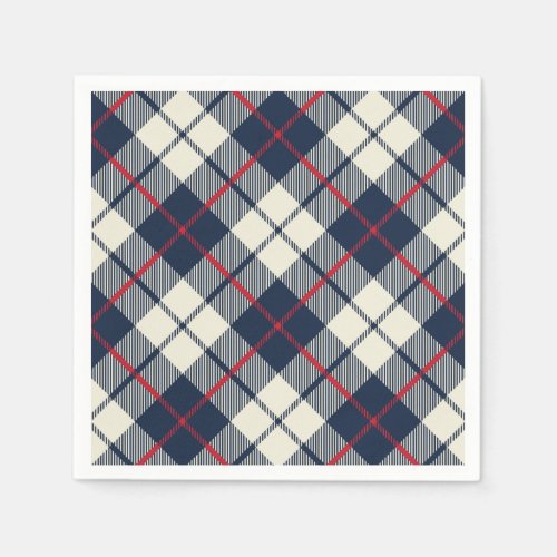 Navy Blue Plaid Pattern Paper Napkins