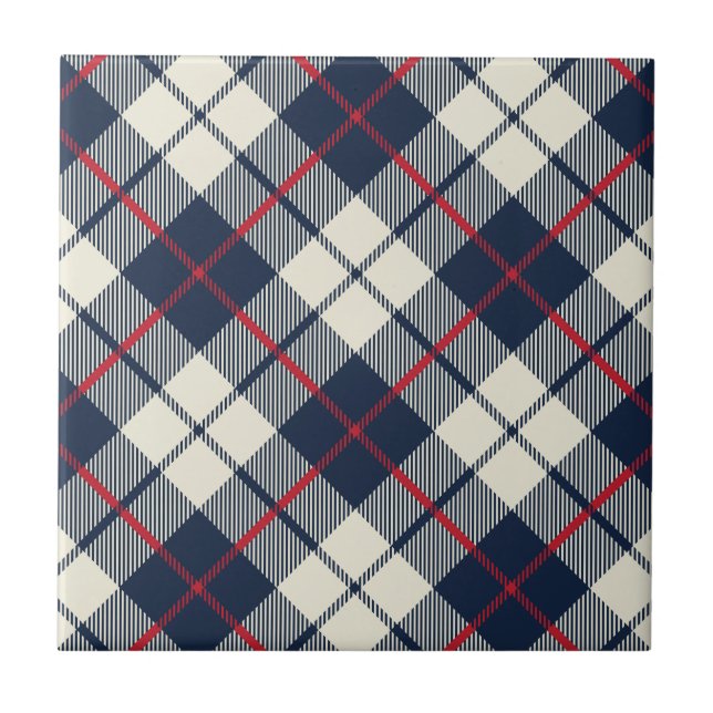 Navy Blue Plaid Pattern Tile (Front)