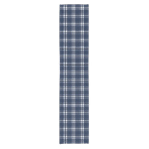 Navy Blue Plaid Tartan Check Christmas Short Table Runner