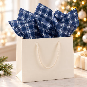 Navy Blue Plaid Tartan Check Christmas Tissue Paper
