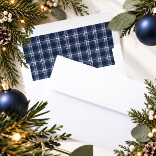 Navy Blue Plaid Tartan Christmas Envelope Liner