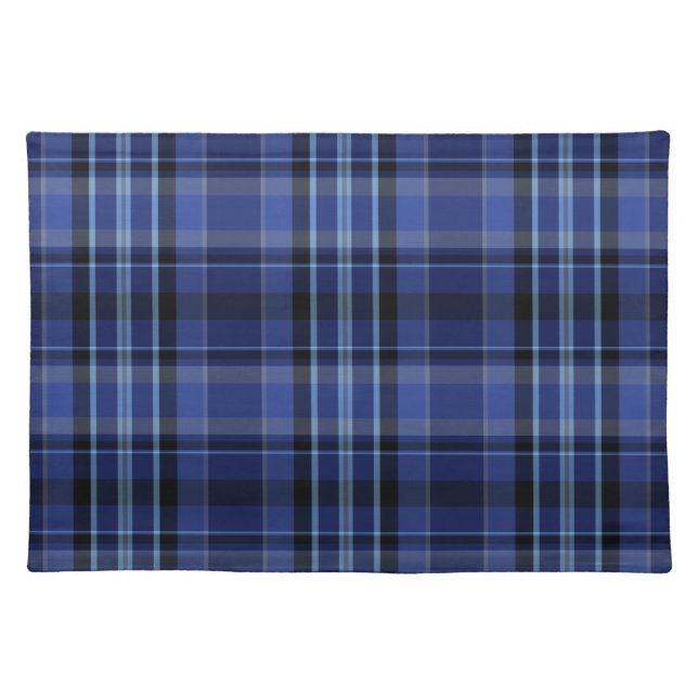 Navy Blue Plaid Tartan Cloth Placemat (Front)