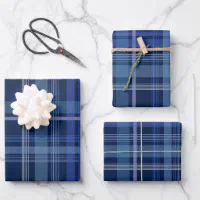 Navy Blue Plaid Tartan Cute Retro Aesthetic Wrapping Paper Sheets