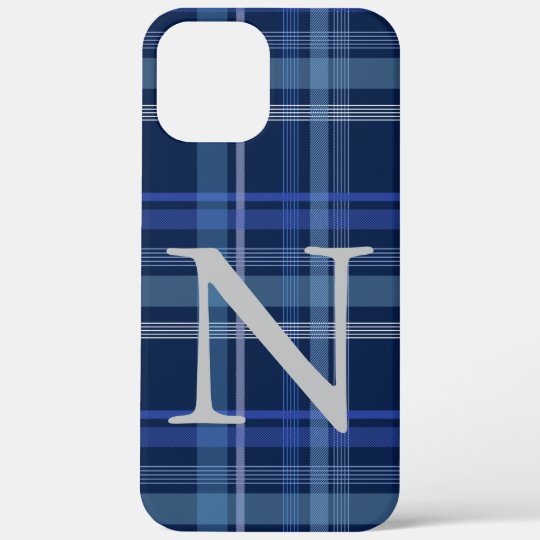 Navy Blue Plaid Tartan Cute Retro Monogram Case-Mate iPhone Case
