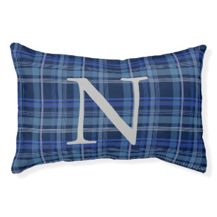 Navy Blue Plaid Tartan Cute Retro Monogram Pet Bed