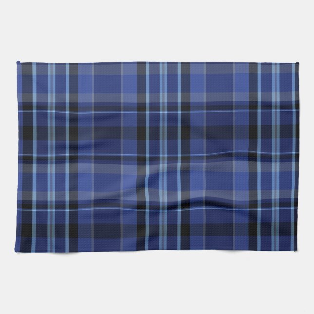 Navy Blue Plaid Tartan Kitchen Towel (Horizontal)
