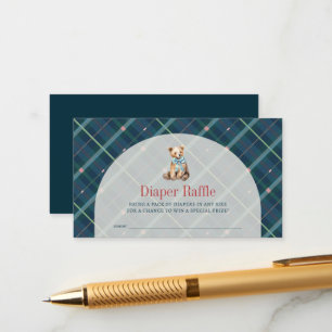 Navy Blue Plaid Teddy Bear Diaper Raffle Ticket Enclosure Card