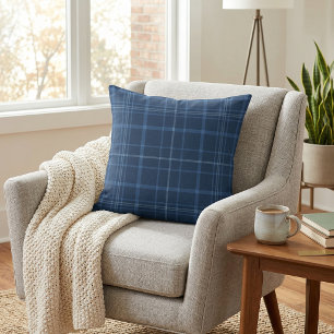 Navy Blue Plaid Throw Pillow