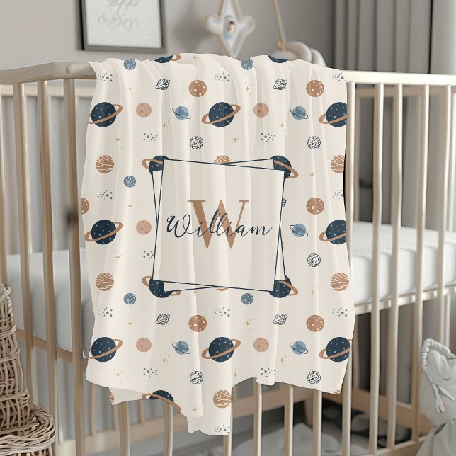 Navy Blue Planets Outer Space Pattern Baby Blanket (Creator Uploaded)