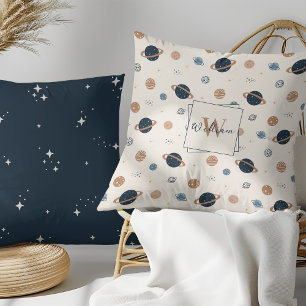 Navy Blue Planets Outer Space Throw Pillow