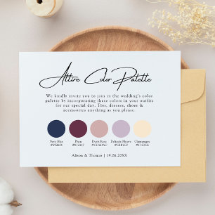 Navy Blue & Plum Wedding Color Palette Attire Enclosure Card