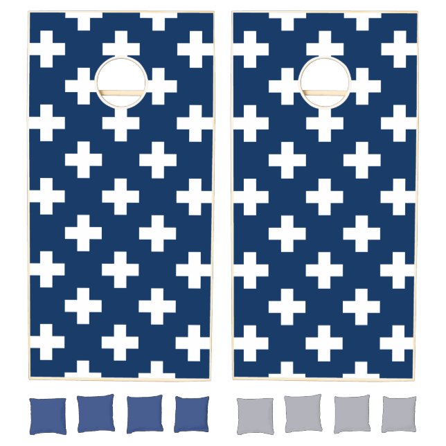 Navy Blue Plus Sign Pattern Cornhole Set (Set)