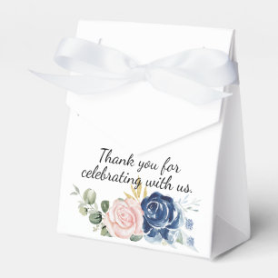 Navy blue plush pink floral thank you favor boxes