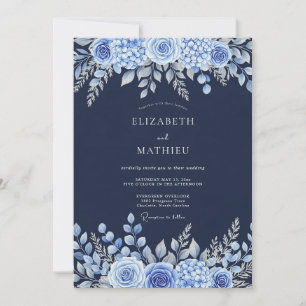Navy Blue Polished Botanical Wedding Invitation