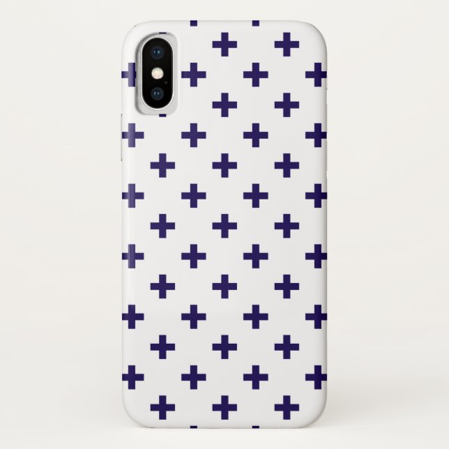 Navy blue polka crosses on white Case-Mate iPhone case (Back)