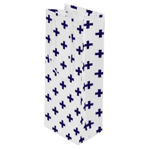 Navy blue polka crosses on white wine gift bag
