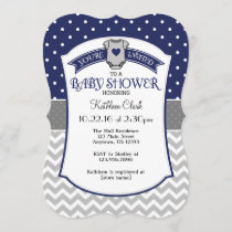 Navy Blue Polka Dot Chevron Baby Shower Invite