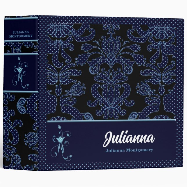 Navy Blue Polka Dot Custom Binder (Front/Spine)