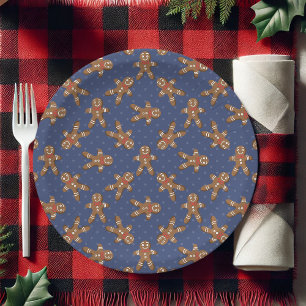 Navy Blue Polka Dot Gingerbread Man Christmas Paper Plates