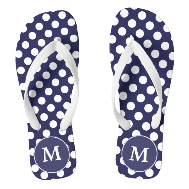 Navy Blue Polka-Dot Monogrammed Flip-flops Flip Flops (Footbed)
