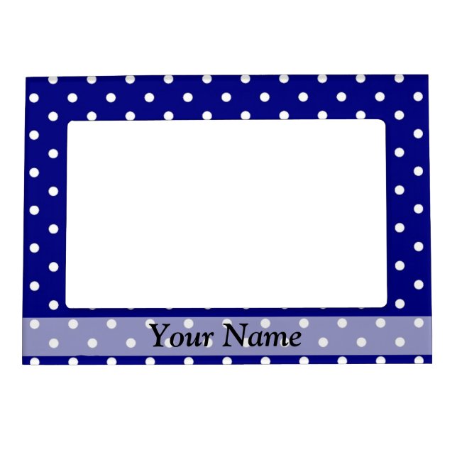 Navy blue polka dot pattern magnetic picture frame (Front)