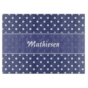 Navy Blue Polka Dot Personalized Cutting Board