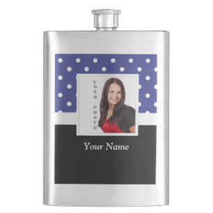 Navy blue polka dot photo template flask