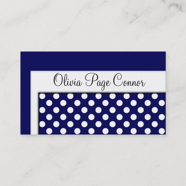 Navy Blue Polka Dot Professional Business Cards (Front)