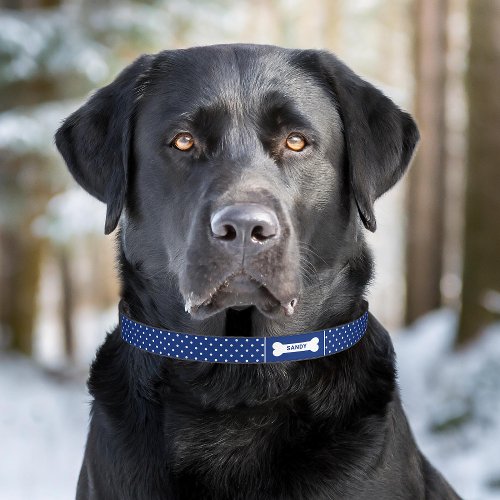 Navy Blue Polka Dots Dark Blue And White Spots Pet Collar