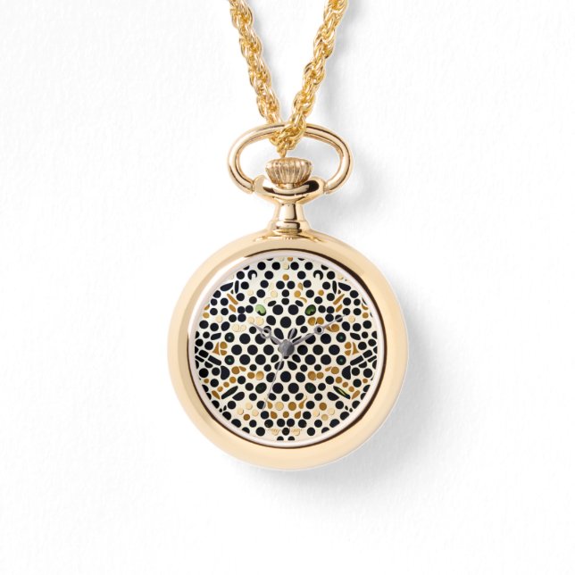 Navy Blue Polka Dots: Gold and Emerald Accents Watch (Front)