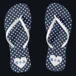 Navy Blue Polka Dots Heart Monogram Honeymoon Flip Flops<br><div class="desc">Blue Polka Dots Heart Monogram Honeymoon Flip Flops</div>
