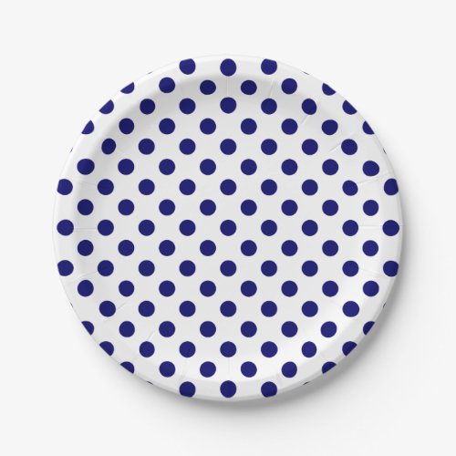 Navy Blue Polka Dots on White Paper Plates