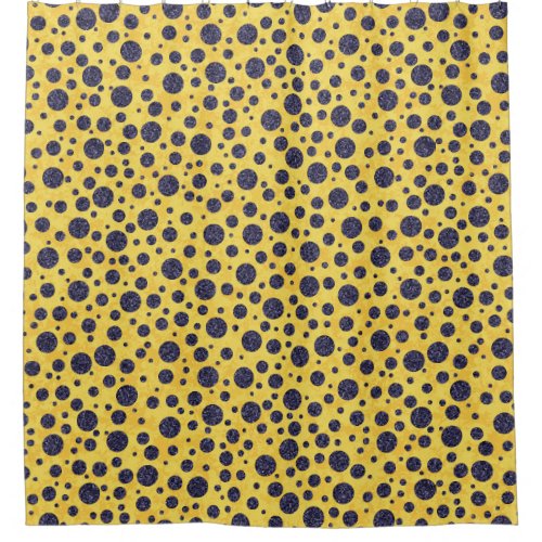 Navy Blue Polka Dots on Yellow circles Shower Curtain