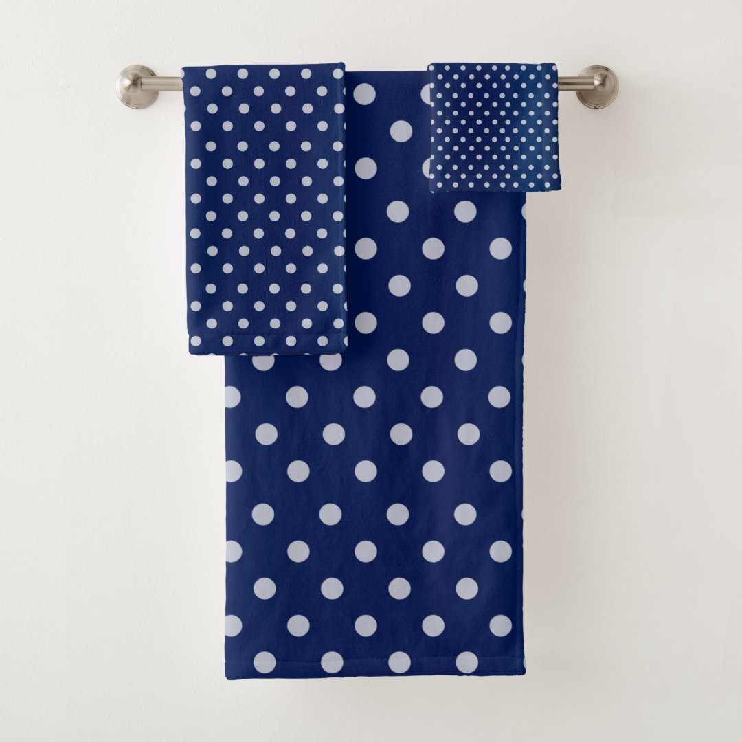 Navy Blue Polka Dots Pattern Bath Towel Set Zazzle