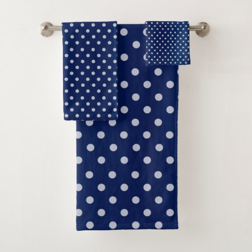 Navy Blue Polka Dots Pattern Bath Towel Set