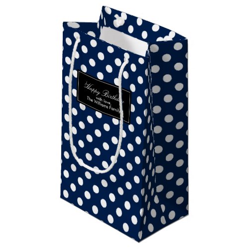 Navy Blue Polka Dots Personalized Small Gift Bag
