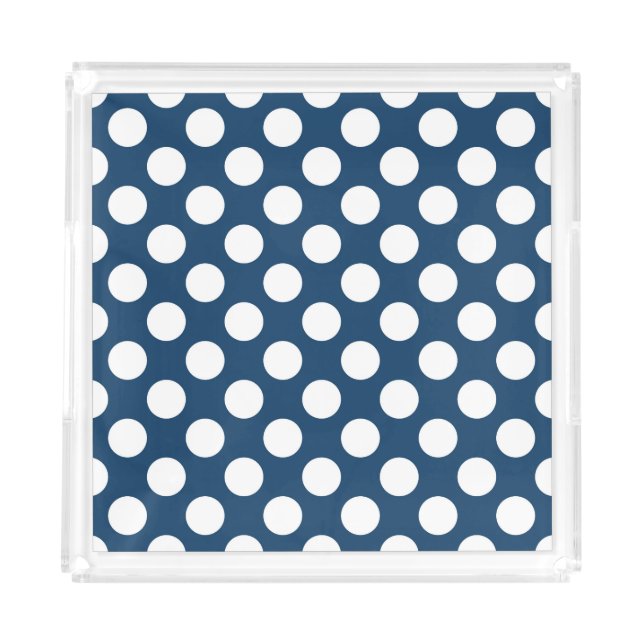 Navy Blue Polka Dots, Polka Dot Pattern, Dots Acrylic Tray (Front)
