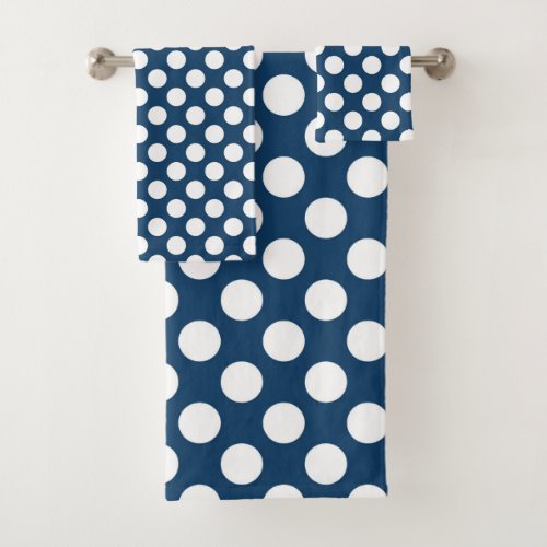 Navy Blue Polka Dots Polka Dot Pattern Dots Bath Towel Set