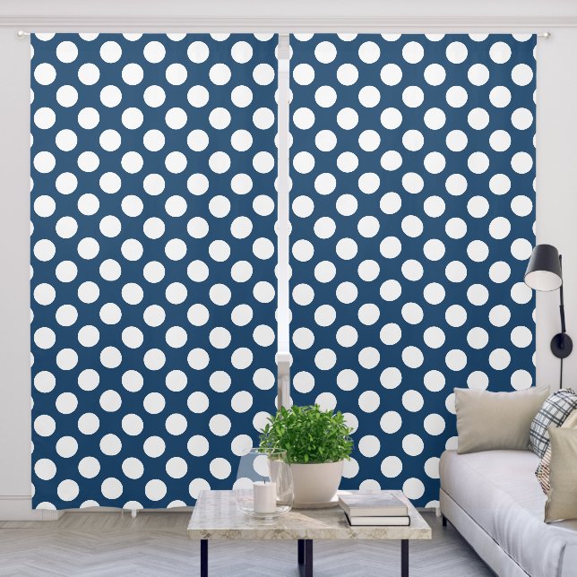 Navy Blue Polka Dots, Polka Dot Pattern, Dots Blackout Curtains (Living Room)