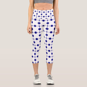 Navy Blue Polka Dots, Polka Dot Pattern, Dots Capri Leggings