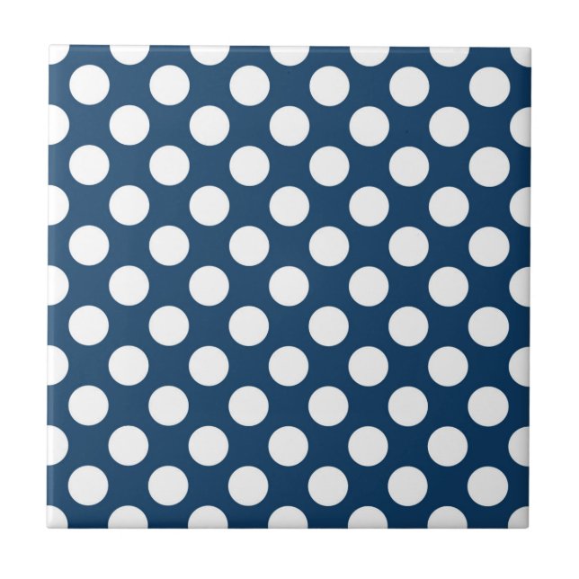 Navy Blue Polka Dots, Polka Dot Pattern, Dots Ceramic Tile (Front)