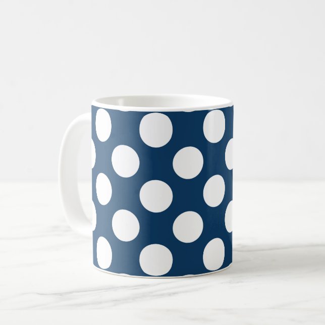 Navy Blue Polka Dots, Polka Dot Pattern, Dots Coffee Mug (Front Left)