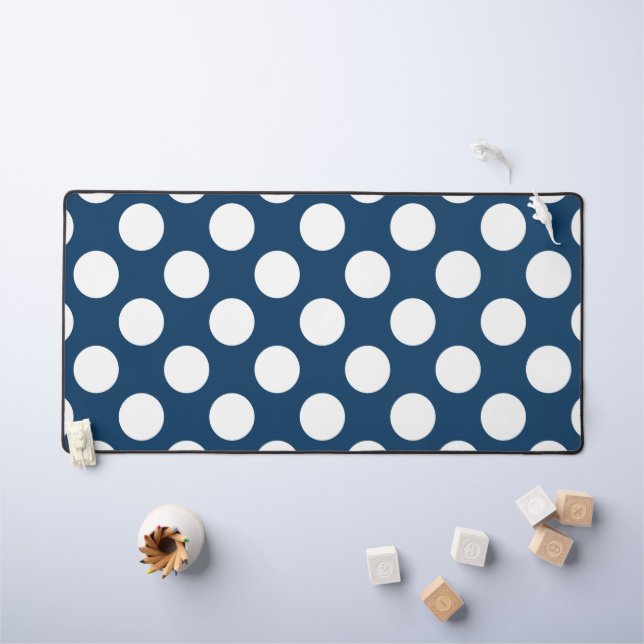 Navy Blue Polka Dots, Polka Dot Pattern, Dots Desk Mat (Kids Table)