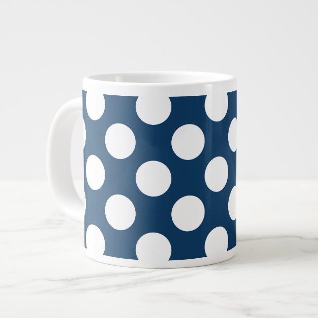 Navy Blue Polka Dots, Polka Dot Pattern, Dots Giant Coffee Mug (Front Left)