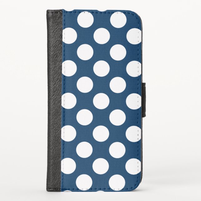 Navy Blue Polka Dots, Polka Dot Pattern, Dots iPhone Wallet Case (Front)