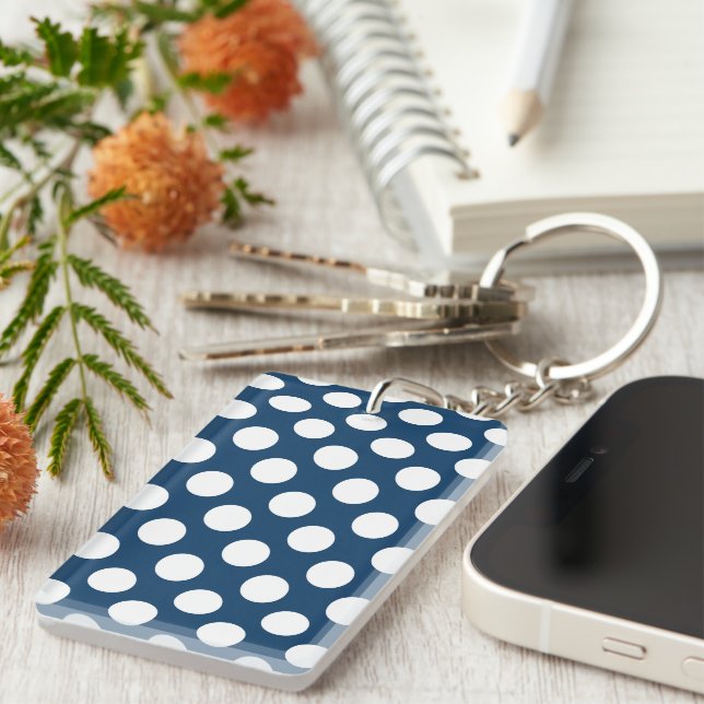 Navy Blue Polka Dots, Polka Dot Pattern, Dots Keychain (Front Right)